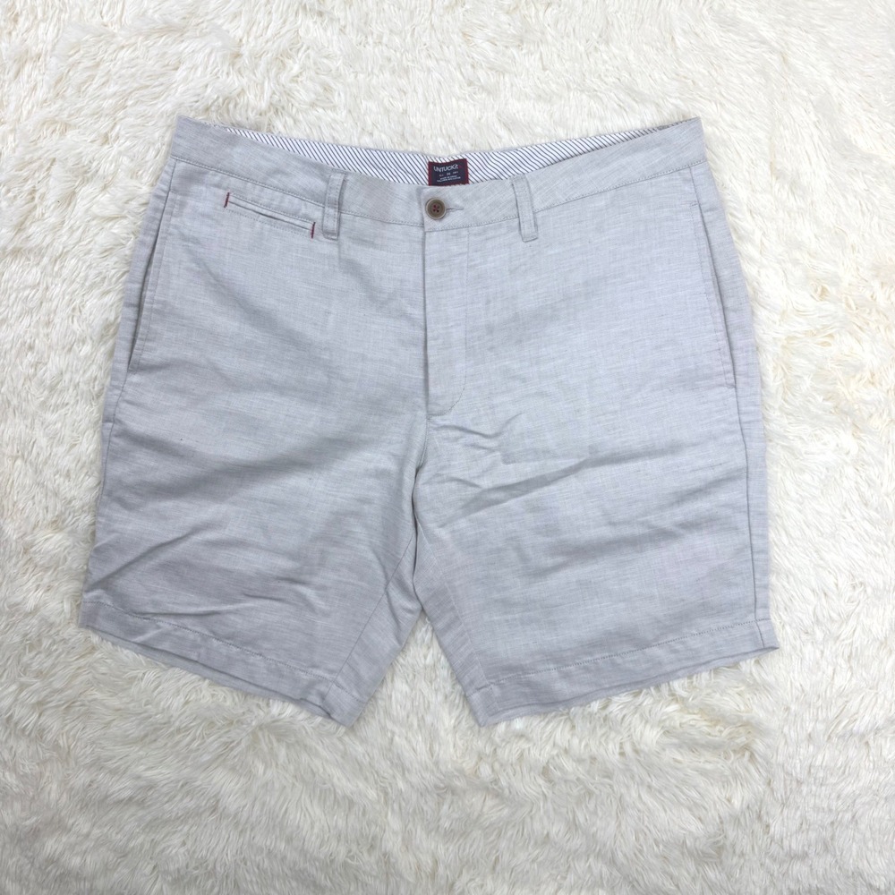 UNTUCKit Shorts Mens 36 Grey Linen Cotton Blend Flat Front Casual Summer